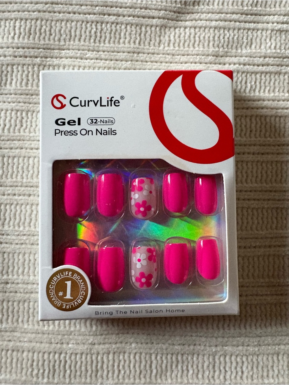 Curvlife Pink Gel Press-On Nails with Floral Accent